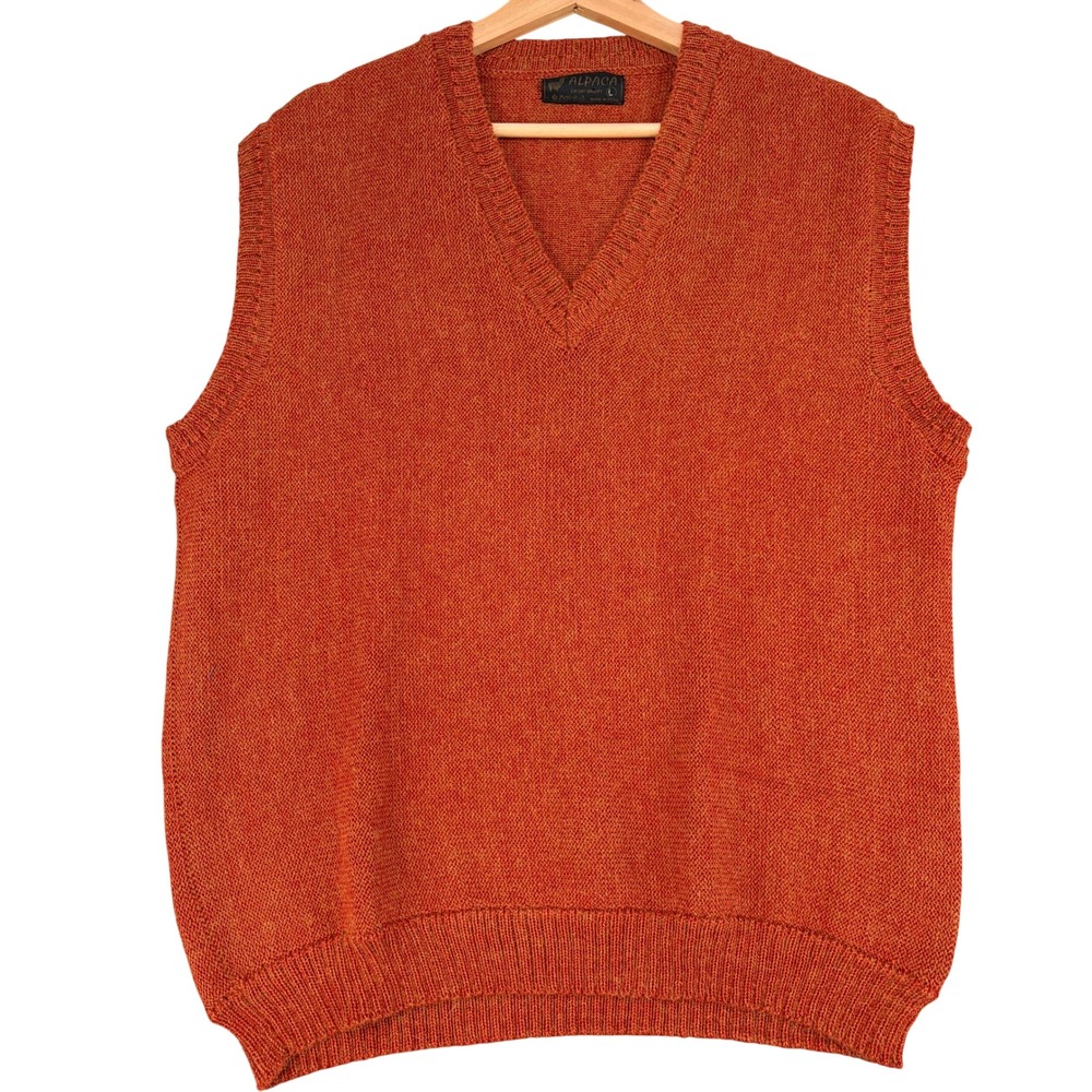 Vintage Alpaca Export Quality Burnt Orange V-Neck Sweater Vest Made in Peru L